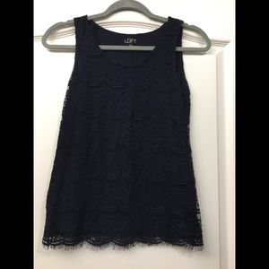 LOFT Navy Blue Lace Overlay Tank Top